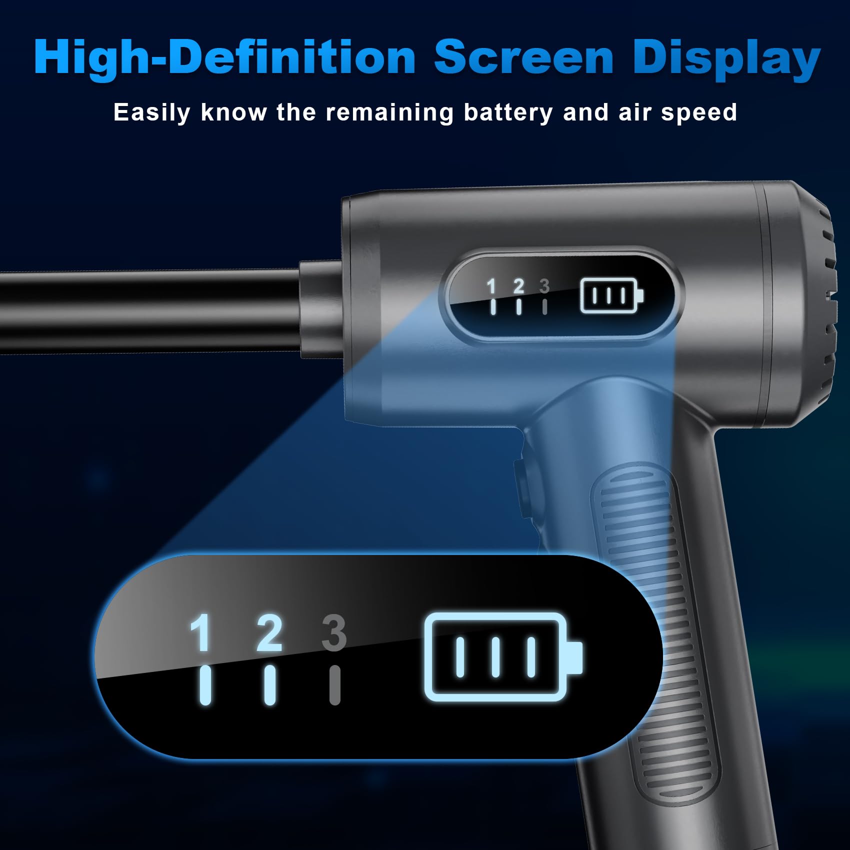 FRESMOL Spolverino ad aria compressa, soffiatore elettrico senza fili | 3 marce regolabili, 100000 giri/min, display LED intelligente, luce LED, tastiera, PC, auto, pulizia casa