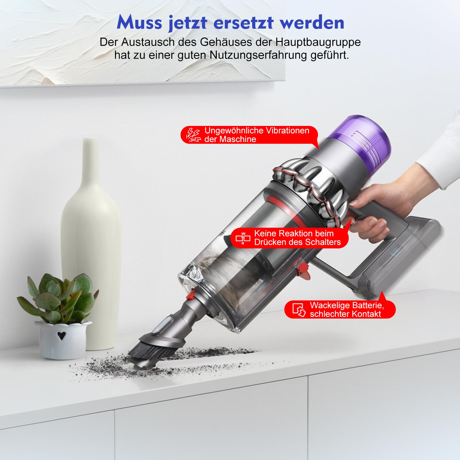 SV14 V11 Ersatzgehäuse für Dyson V11 Griff Gehäuse Hauptkörper Ersatzteile | SV14 V11 Schalter-Montagegriff Grundgehäuse und Hauptkörper-Montage Staubsauger Ersatzteil 970142-01 nur für Schraubbatterie