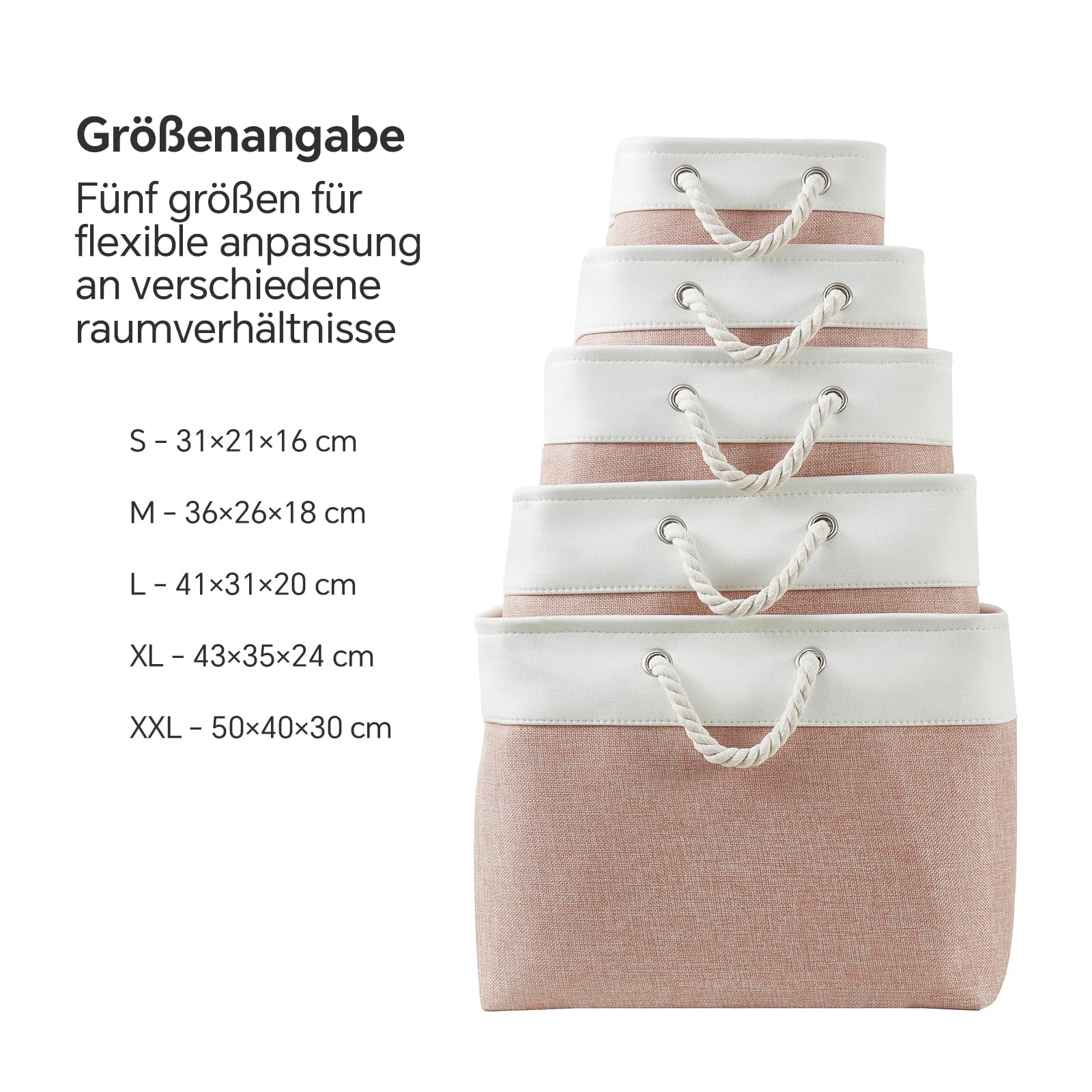 Mangata Aufbewahrungsboxen aus weichem Stoff, verschiedene Größen, rechteckige Behälterkörbe für Regal, Kleiderschrank, Spielzeug und Kleidung, 50 x 40 x 30 cm, Rosa und Weiß (XXL, 4 Stück)
