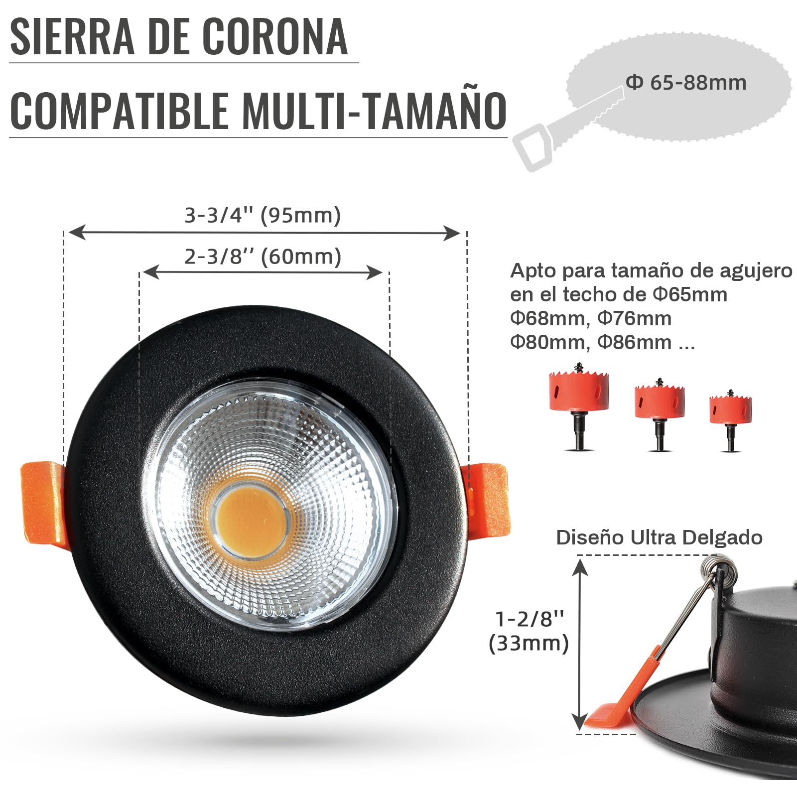 Juego de 6 Focos Empotrables LED Regulables 7W, Set de Spots LED 230V Redondos Negros Mate, Luces Empotrables 4000K Blanco Neutro, Ø65-85mm 600LM para Sala de Estar.