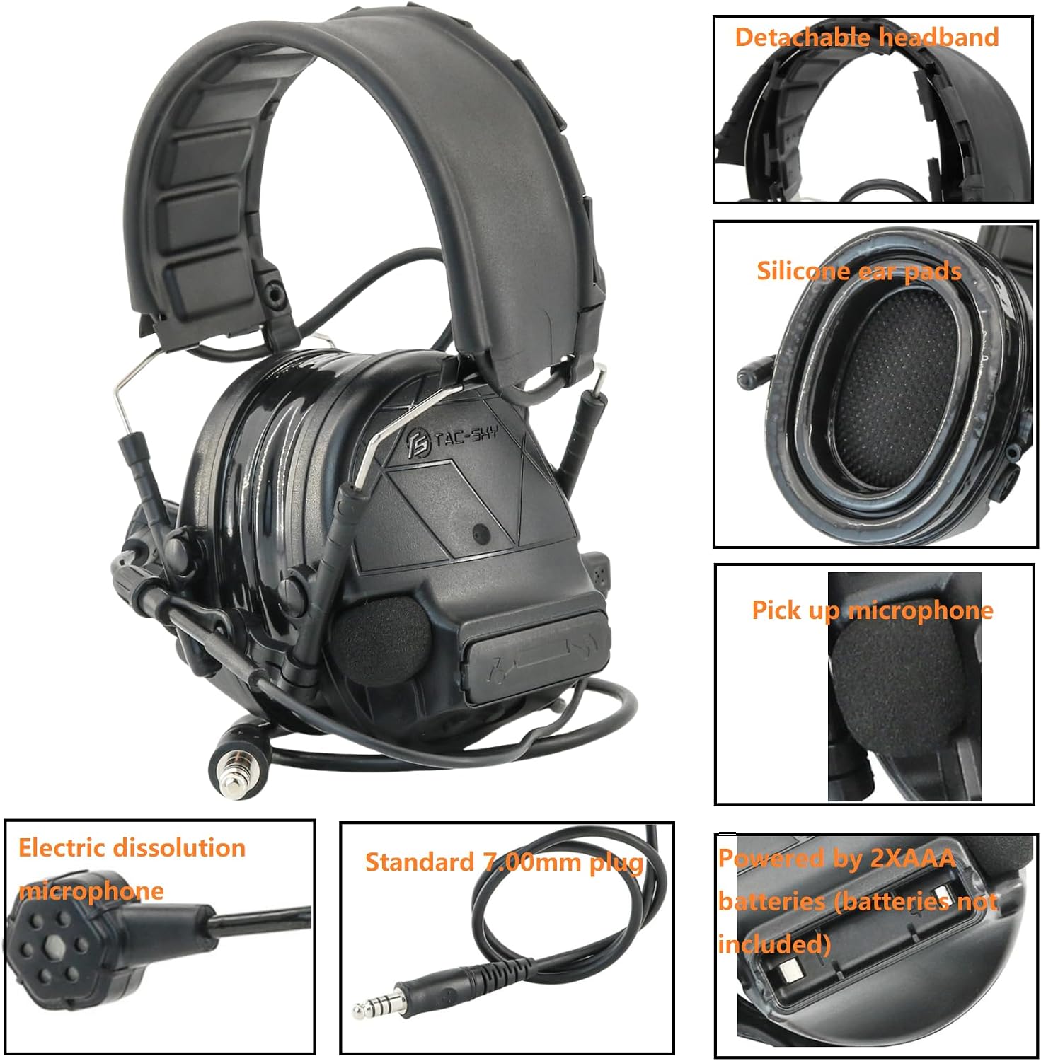 HEARFALCOM Tactical Airsoft Headset C5 PRO Noise-Canceling Microphone Hearing Protection Walkie-Talkie PTT Headset for Hunting Shooting (BK)