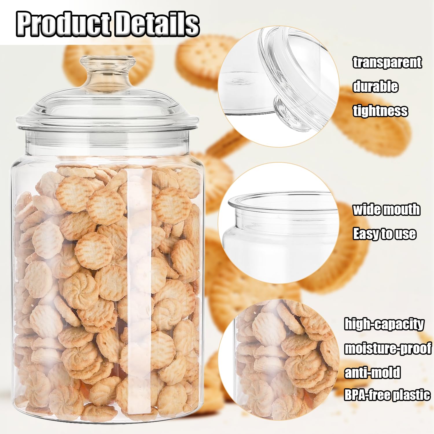 Tarros de plástico con tapas, paquete de 2 tarros de caramelo de 125 onzas con tapas, tarro de acrílico transparente para dulces, contenedor de galletas de plástico para boda, hogar, cocina, bar
