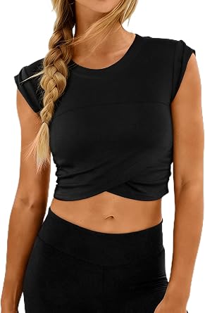 Remidoo Women Sleeveless Cropped Workout Tops Cross Wrap Crop Tank Top Athletic Muscle Shirt