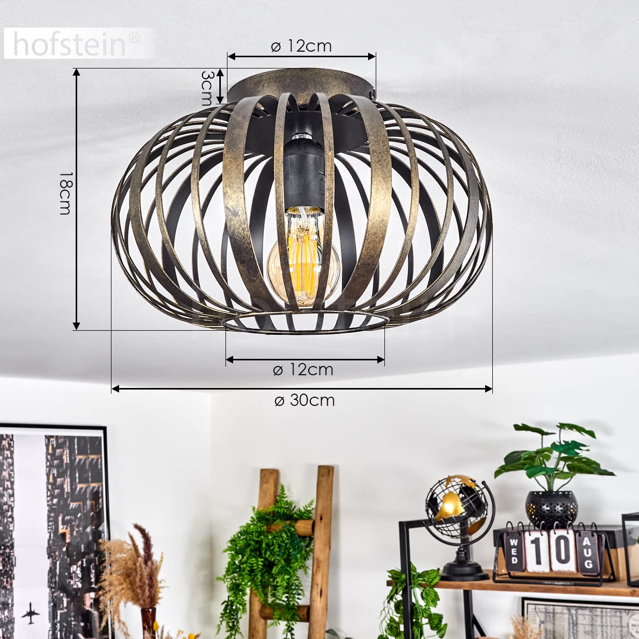 hofstein Plafoniera Oravi, plafoniera in metallo nero/oro antico, con paralume a traliccio, Ø 30 cm, 1 luce, attacco E27, luce moderna con gioco di luce, senza lampadina