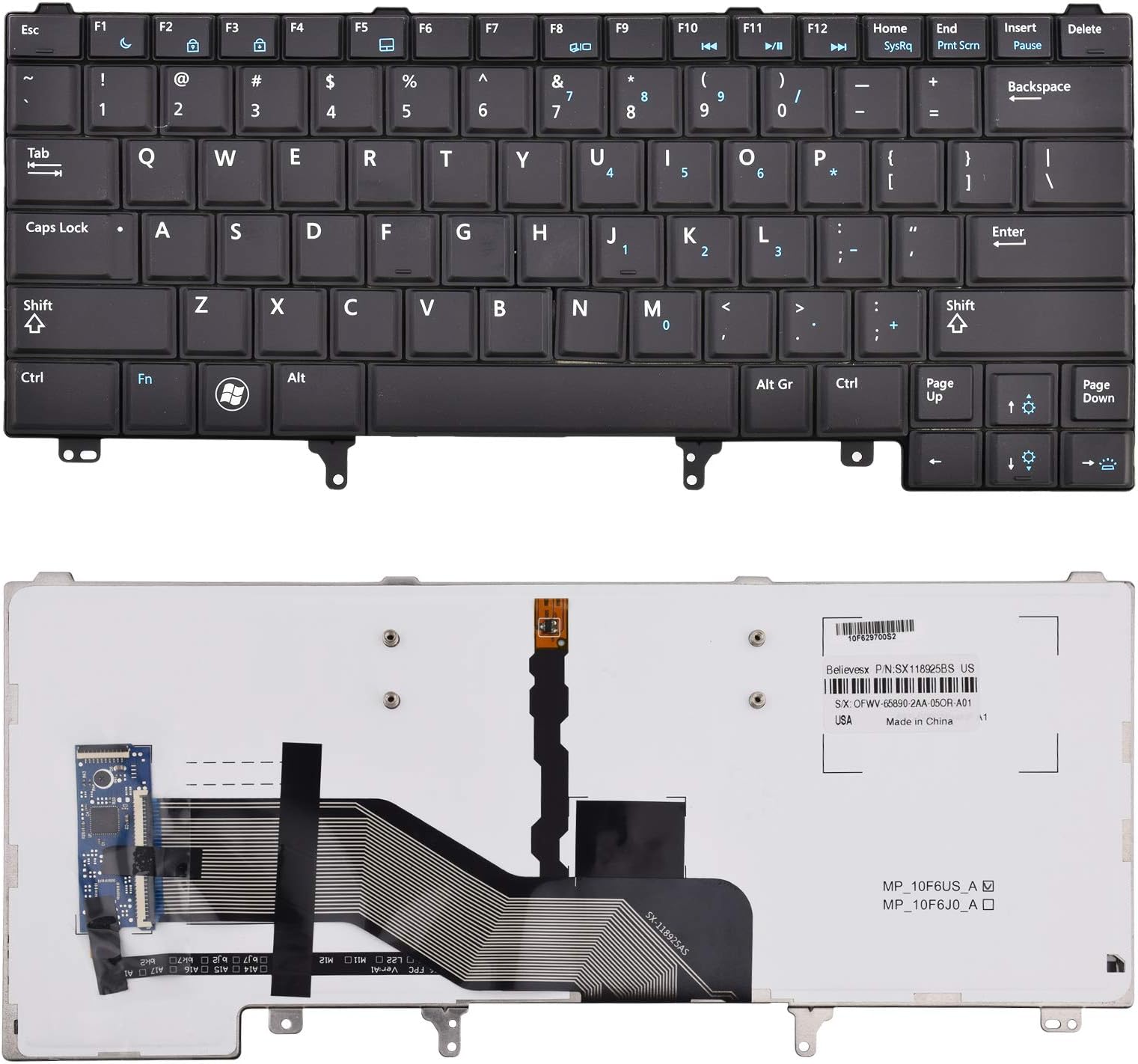 Replacement Keyboard with Backlit/Big Enter Key Compatible with Dell Latitude E5420 E5430 E6220 E6320 E6330 E6420 E6430 E6440 Series US Layout Black (with Pointer Stick)