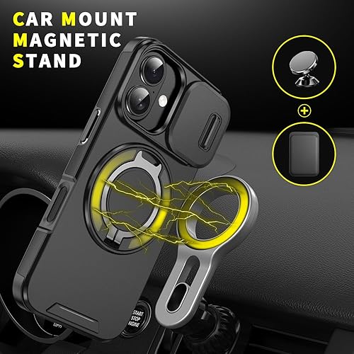 Miniatura 5 de Dteck Funda para iPhone 17 (6.3 pulgadas, versión 2025) a prueba de golpes con cubierta deslizante para cámara, soporte de anillo giratorio,