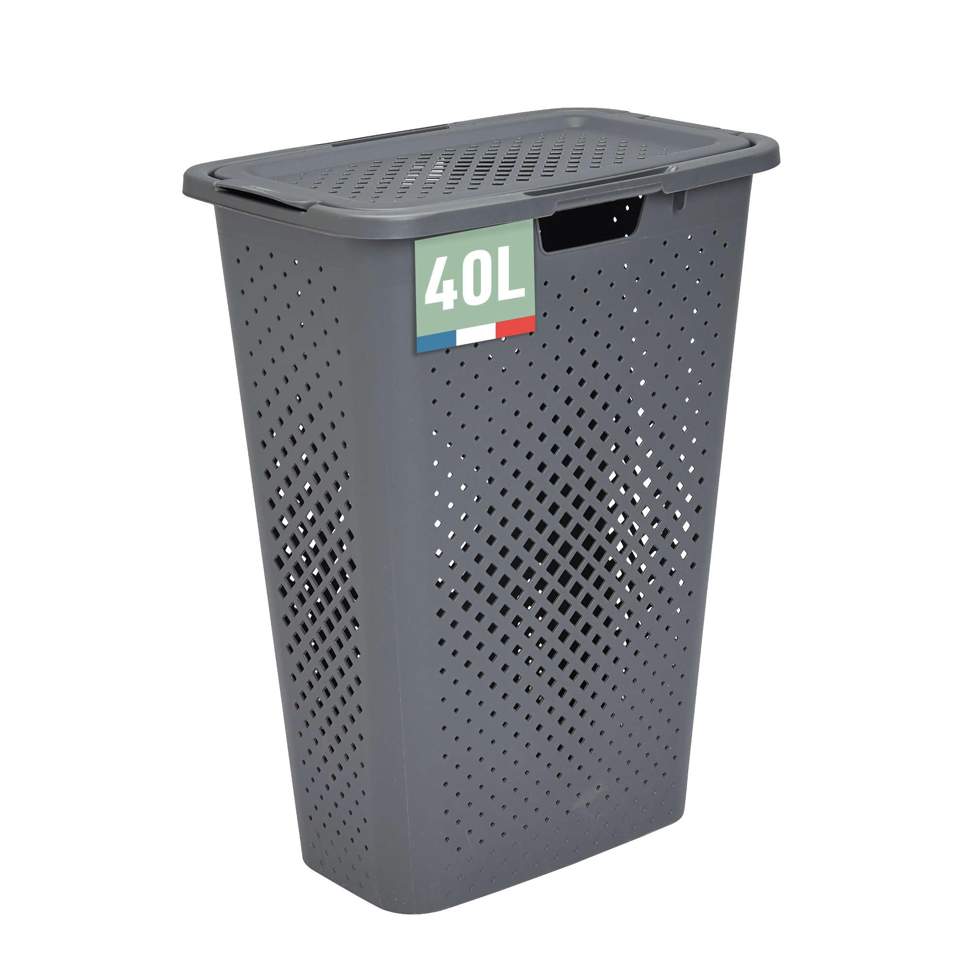 Sundis 358002 PIXEL Design pojemnik na pranie, 40 l, kolor antracytowy, do małych pomieszczeń, dobra wentylacja i ergonomiczne uchwyty, dł. 57 x szer. 28 x wys. 44 cm