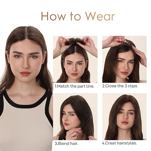 Miniatura 8 de Toppers de cabello humano rubio para mujer, cabello humano real con clip, pelucas de cabello humano de 10 pulgadas, pelucas para cabello