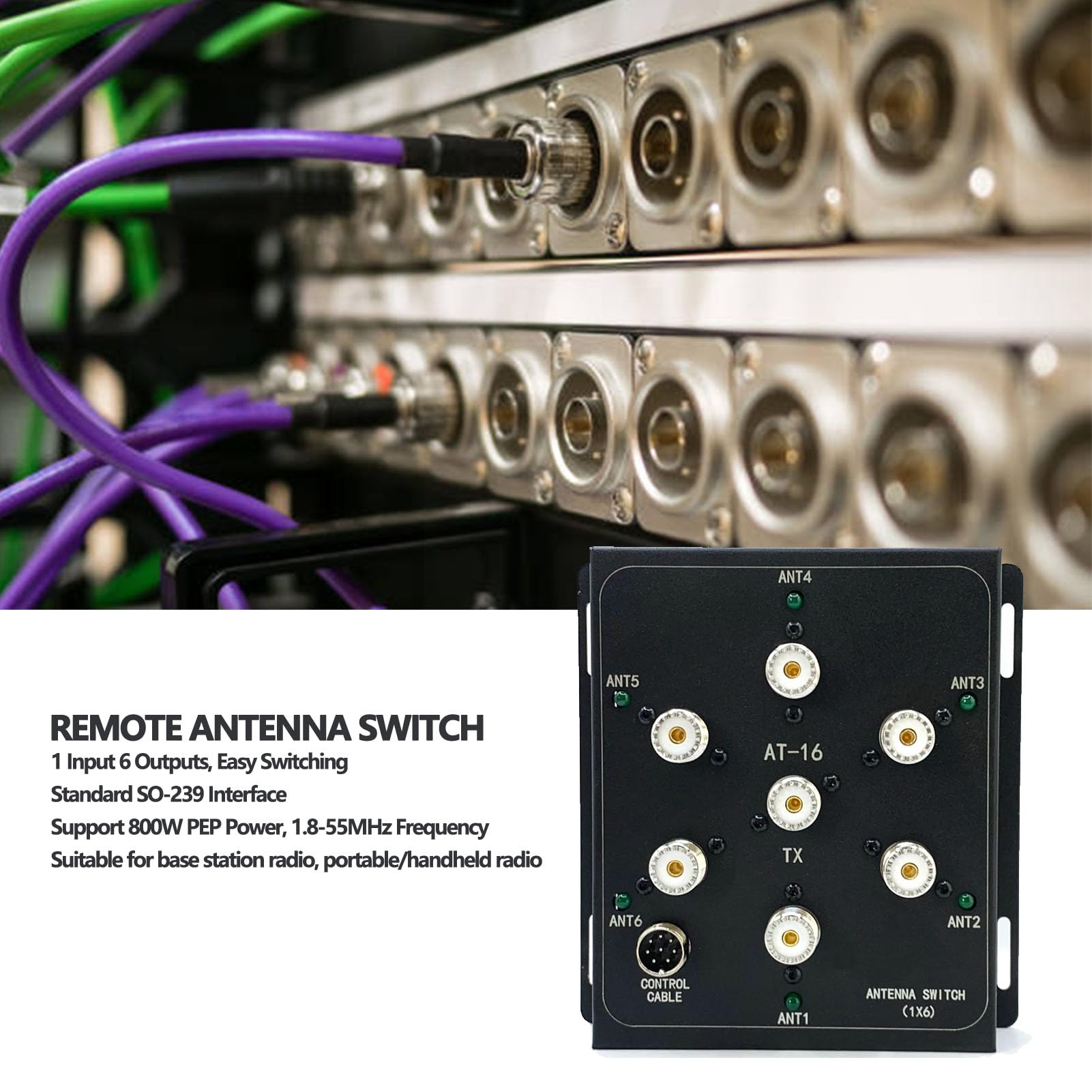 Fafeicy 6-kierunkowy Koncentryczny Przełącznik Antenowy Zdalny Selektor Anteny 1,8 MHz Do 55 MHz 800 W PEP dla Stacji Bazowych Operatorzy Radiowi Do Użytku Domowego i Terenowego 1