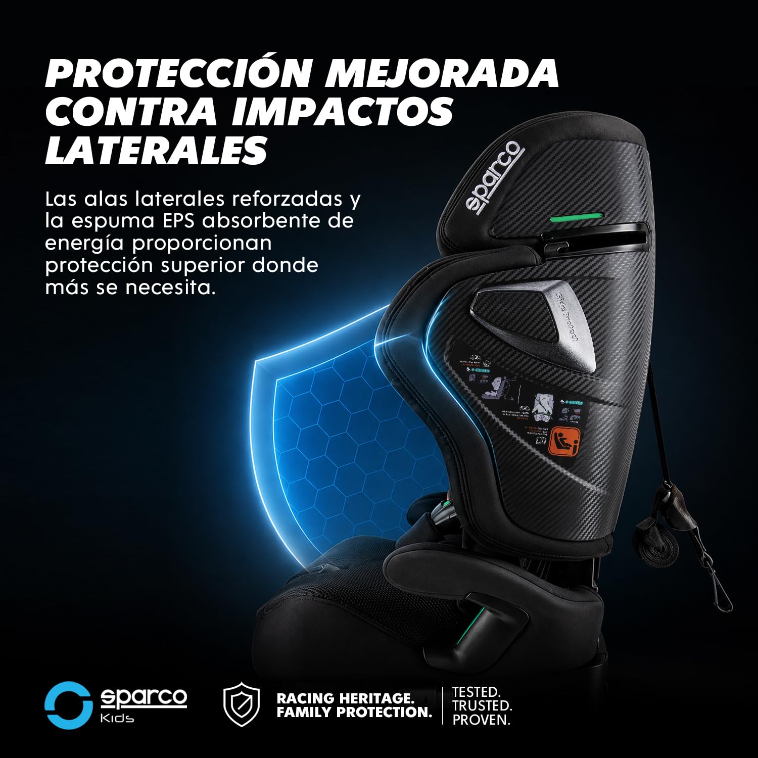 Sparco Silla de Coche i-Size SK8000IBK para Niños 76-150 cm Homologación ECE R129/04 con ISOFIX y Top Tether Reposacabezas Ajustable Respaldo Plegable y Arnés de 5 Puntos Color Negro