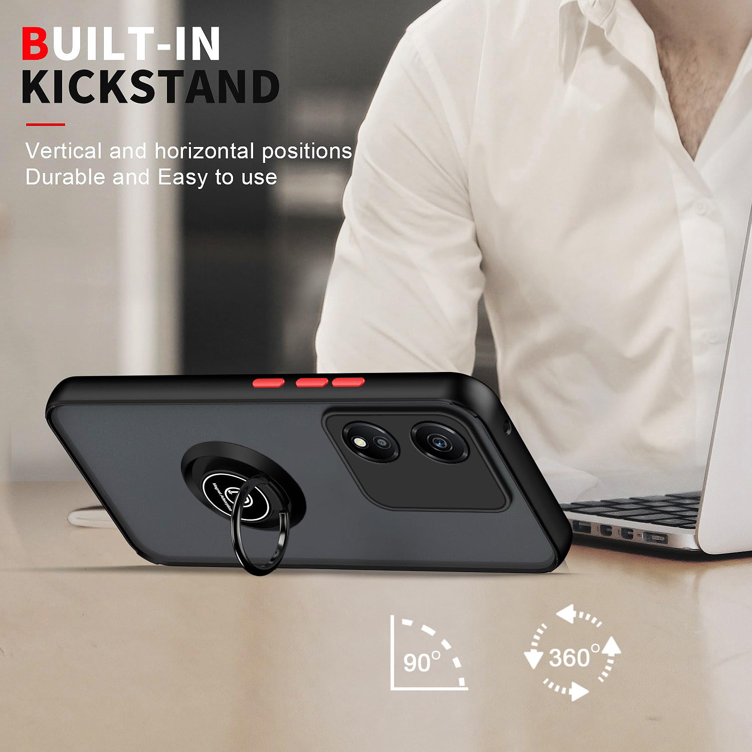 XINYEXIN Cover per Honor Magic5 Pro/Magic 5 Pro, Traslucida Custodia Antiurto Antigraffio con Supporto Anello a 360°, PC + TPU Bumper Case - Blu Cielo