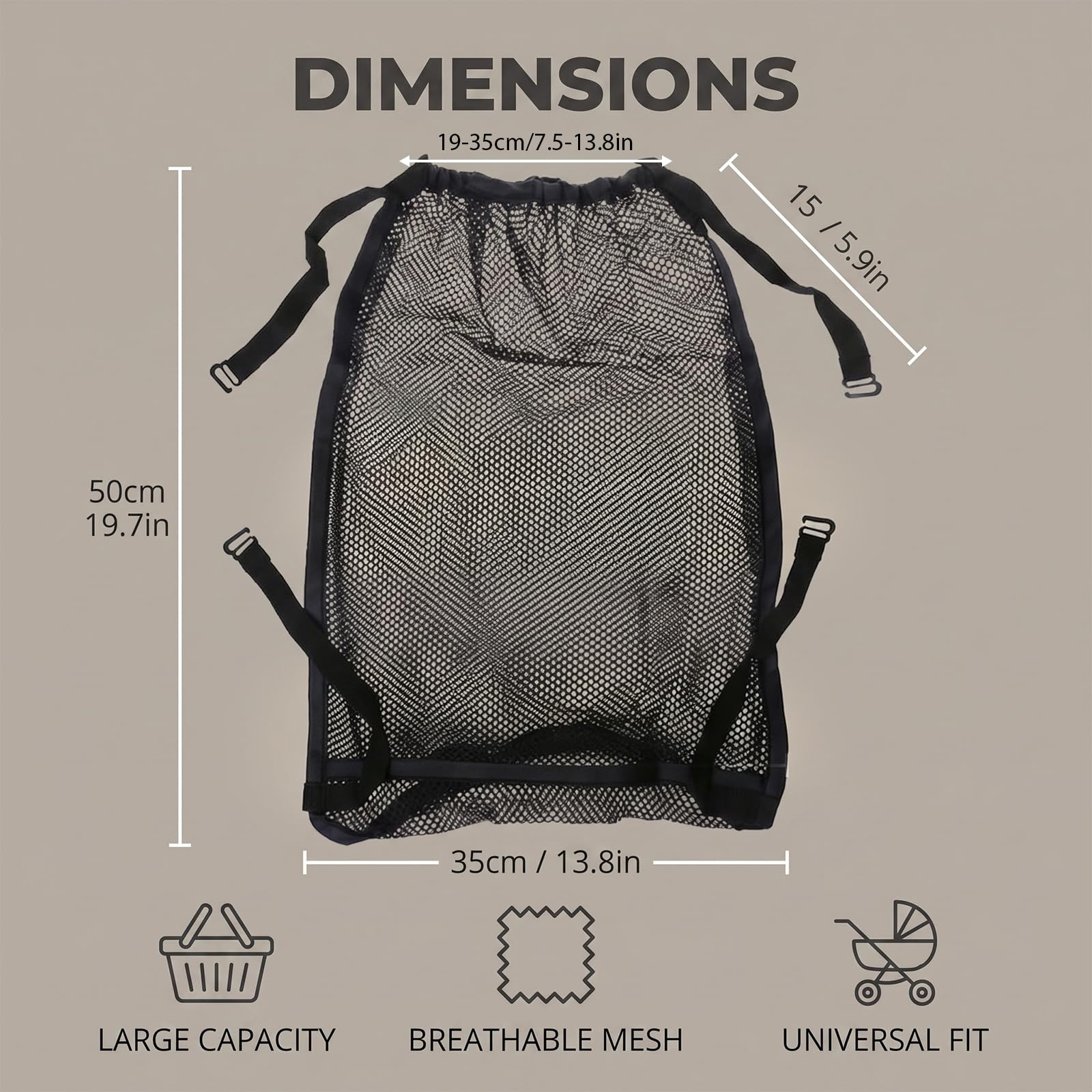 1 Pezzi Rete per la Spesa per Passeggino, Universale Borsa a Rete Posteriore per Passeggino Nero Tasca a Rete per passeggino per Passeggini Sportivi Sedie a Rotelle (35 * 50 cm)