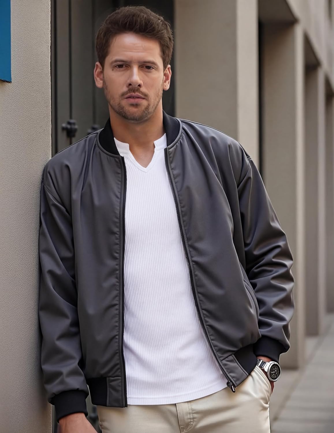 JMIERR Mens Long Sleeve Muscle T Shirts Casual V-Neck Longline Ribbed Tee Shirts - Image 4