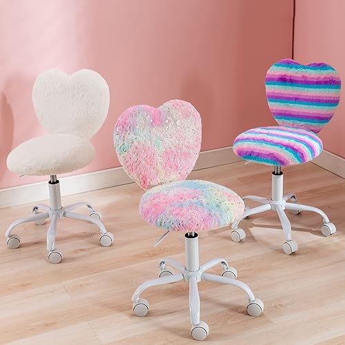 Miniatura 49 de Silla de escritorio para niños, niñas, estudiantes, silla de estudio, silla de computadora ajustable, silla giratoria de peluda, sillas de lectura