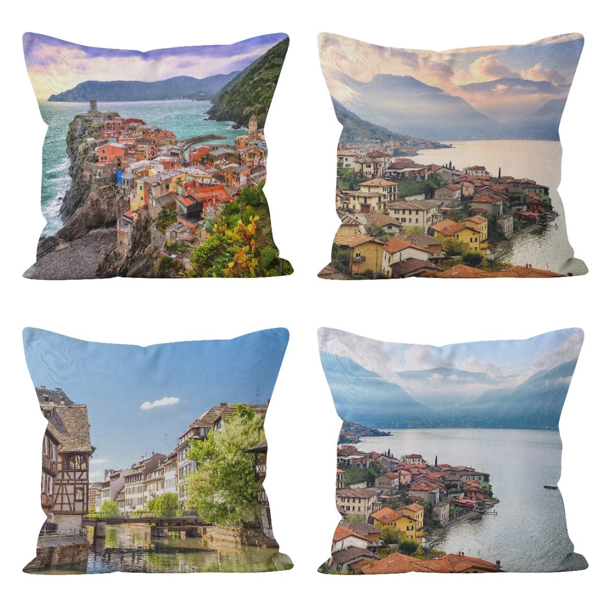 Housse de coussin satin taie d'oreiller imperméable lin 50x50cm lot de 4