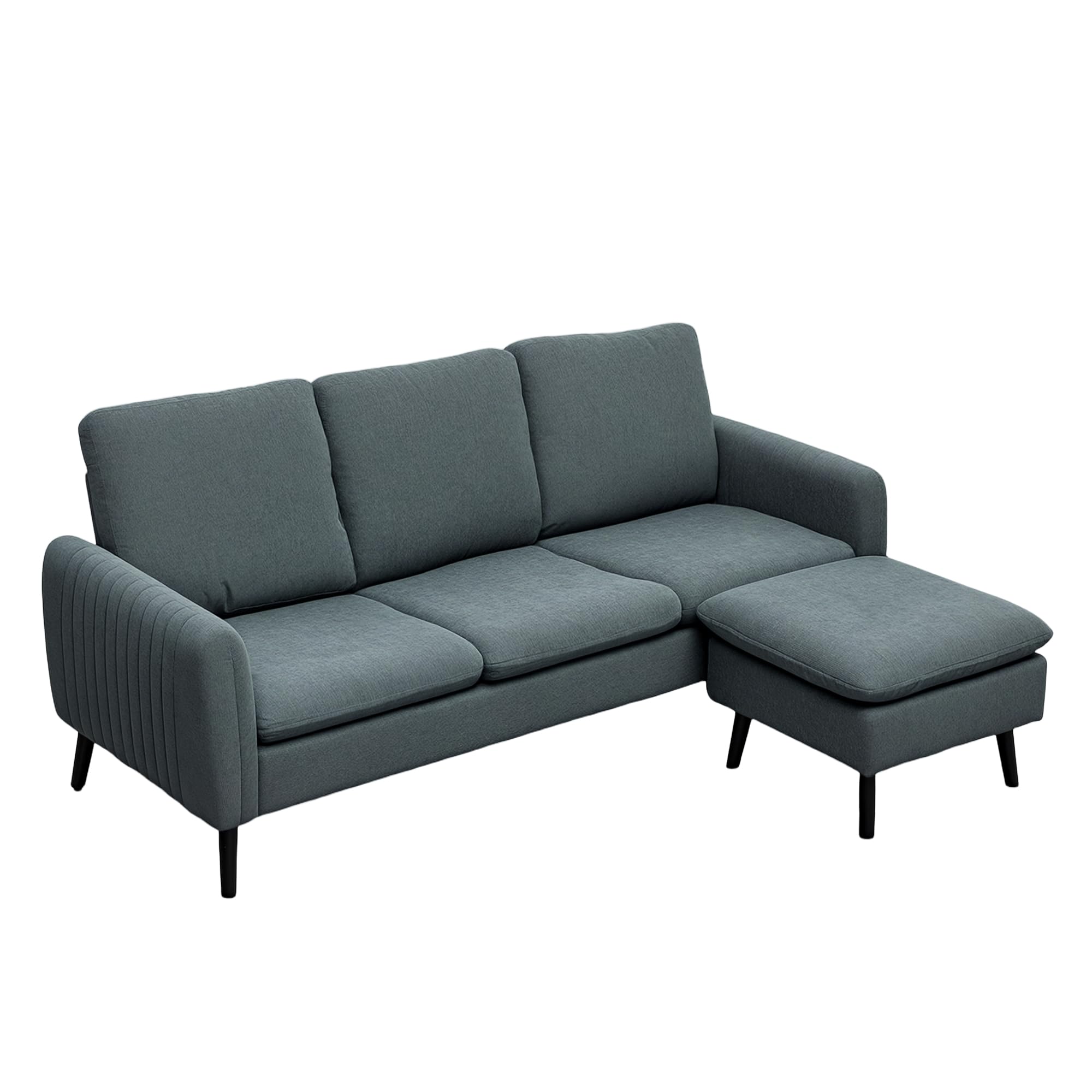 HOMCOM Divano Angolare 3 Posti, Divano ad Angolo con Chaise Longue Reversibile 196x140x88 cm, Divano a L Modulare con Poggiapiedi Rimovibile in Tessuto a Coste per Salotto e Soggiorno, Grigio Carbone