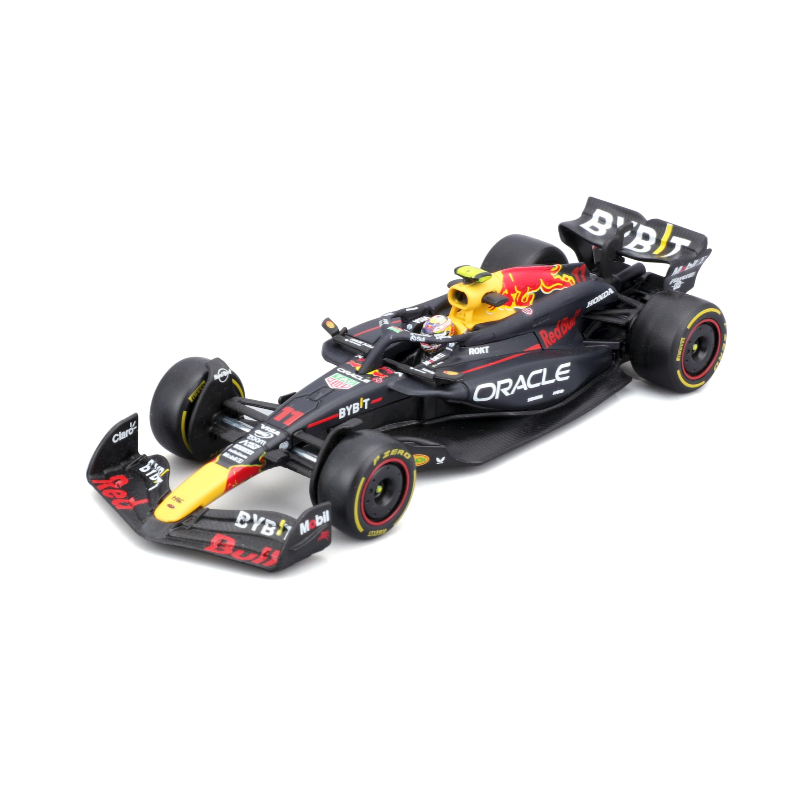 Bburago Formel 1 Oracle Red Bull Racing RB20 (2024) Modellauto – 1:43, Hardcase, Fahrer #11 Sergio Pérez, schwarz