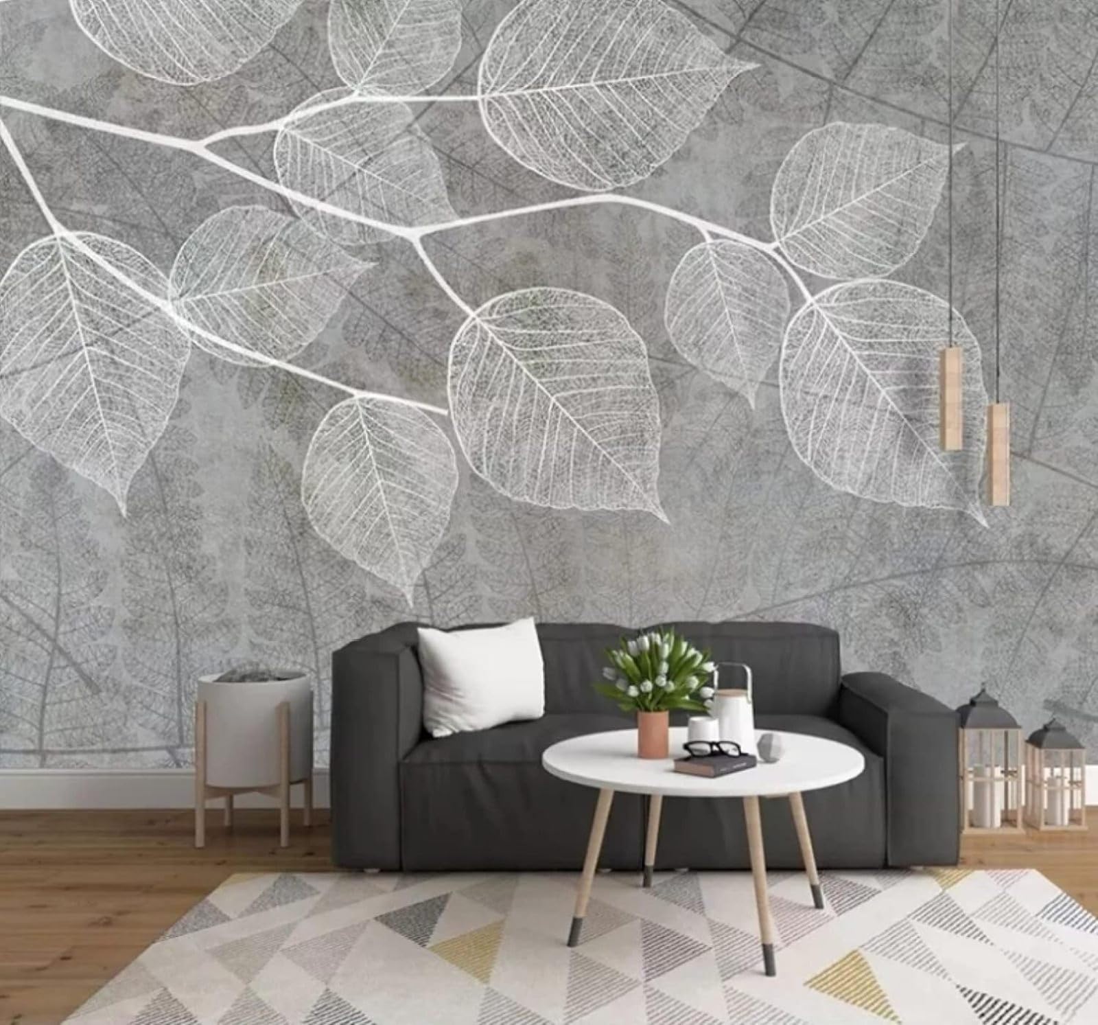 XLMING Minimalist Hand Drawn Grey Leaves Texture 3D Wallpaper Luxury Home Dining Decor Paste Sofa Living Room The Wall for Bedroom Mural-400cm×280cm
