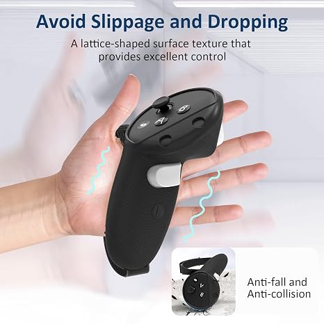 AMBISON Upgraded Controller Grips Cover for Oculus Meta Quest 3S/3 Accessories,with Adjustable Nylon Active Knuckle Straps&Battery Opening Protector,Anti Throw Relax Hands Enhance Holding (Black)