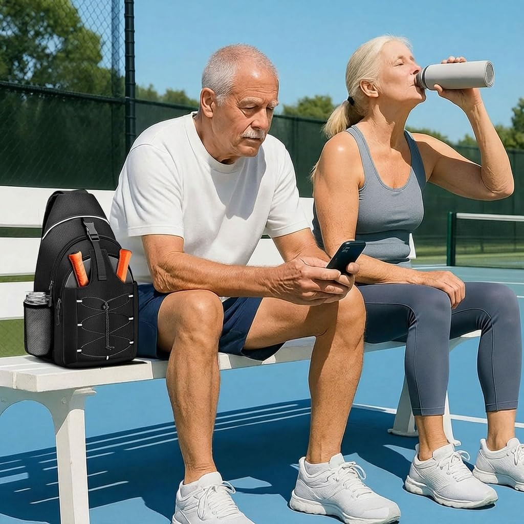 Ytonet Pickleball Bags for Men with Wet/Dry Compartment, Pickleball Paddle Bag, Water-Resistant Pickle Ball Backpack Sling Bags for Women, Black