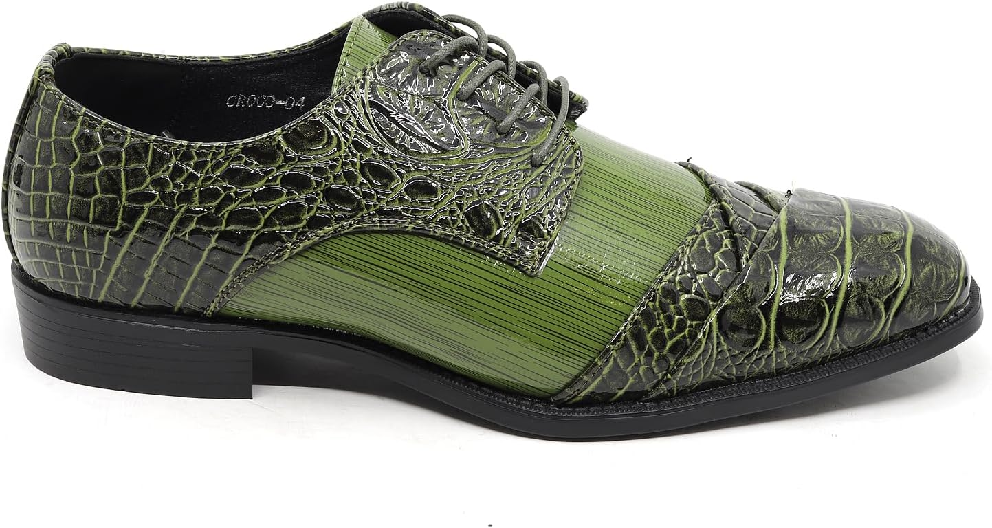 Metrocharm Men's Formal Fashion Tuxedo Wedding Lace Up Cap Toe Dress Shoe croco-04