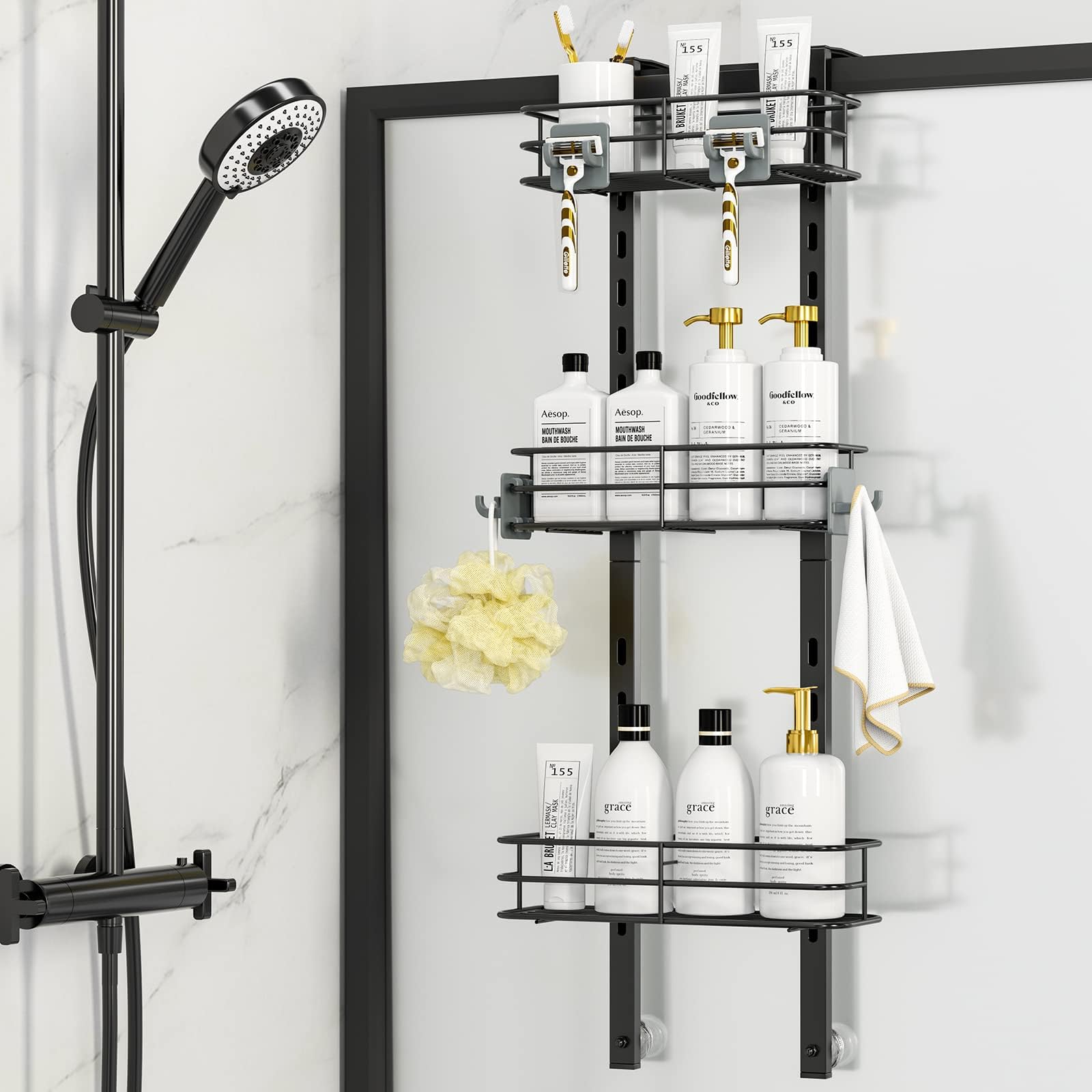 Amazon.com: Bamboo Shower Caddy, This Over The Door Shower Caddy Is a ...
