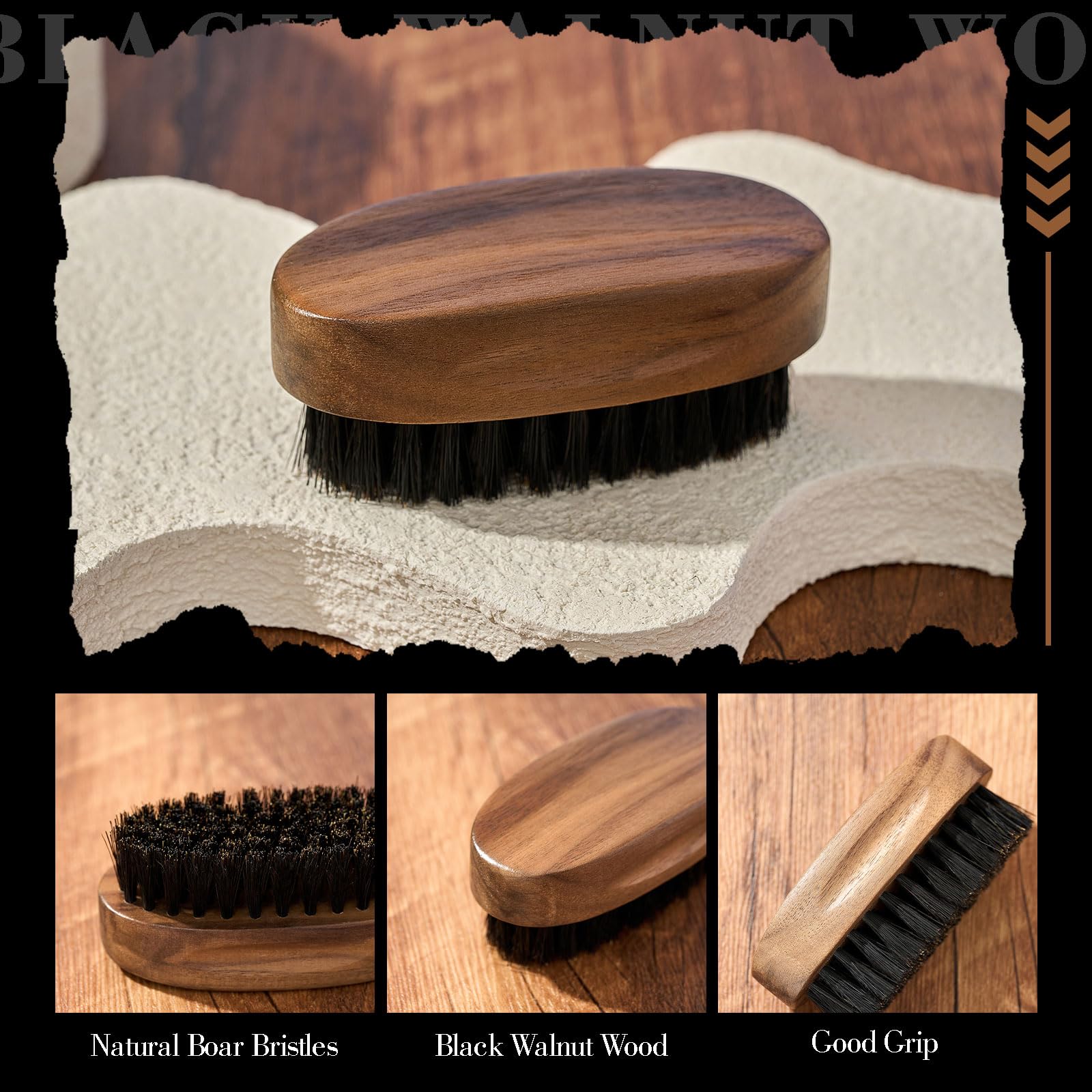 Hushee 6 spazzole da barba con setole di cinghiale per la cura dei baffi da uomo, 8 cm, con setole di cinghiale e legno di noce nero, regalo di compleanno per marito, figlio, padre, nonno