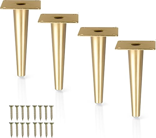 Ilyapa Patas cónicas de metal para muebles, juego de 4 patas de repuesto cónicas doradas de 6 pulgadas para sofás, sillas, mesas