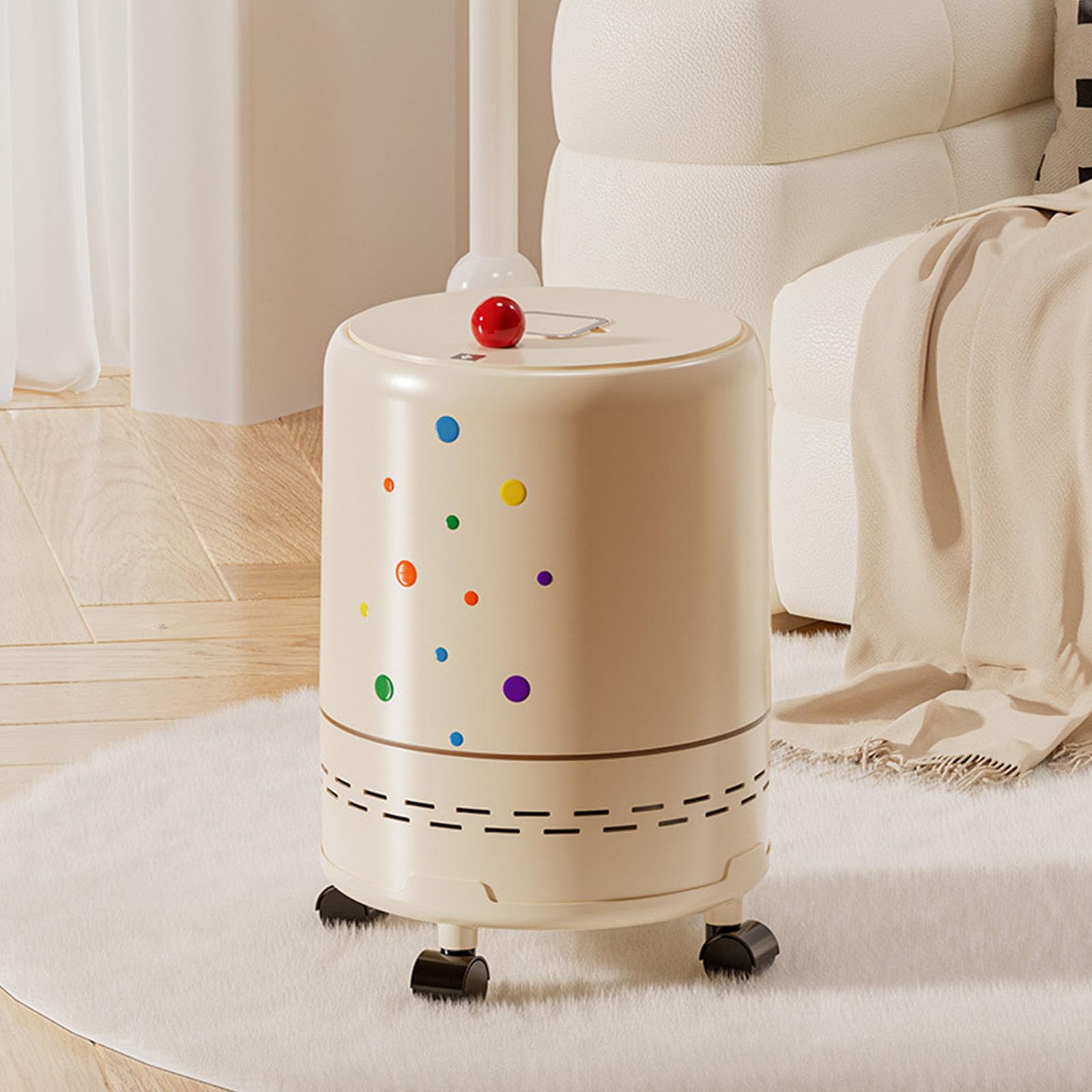 Cubo de basura con ruedas y tapa lisa, diseño moderno para encimeras, cubo de basura pequeño con ruedas