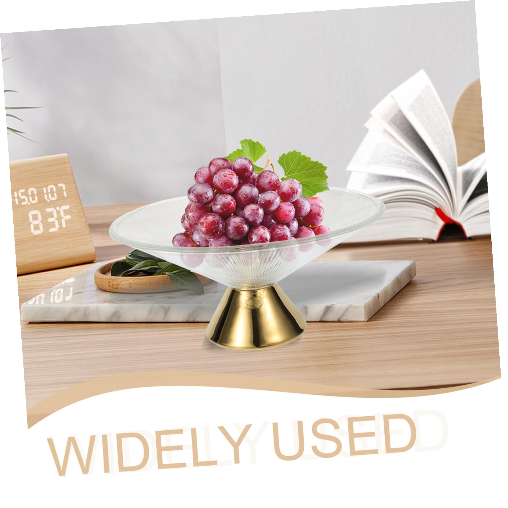 Happyyami Plato de Frutas de Vidrio Base Alta Elegante y Sofisticado, Borde Liso y Gran Capacidad para Servir Aperitivos en Salón o Comedor