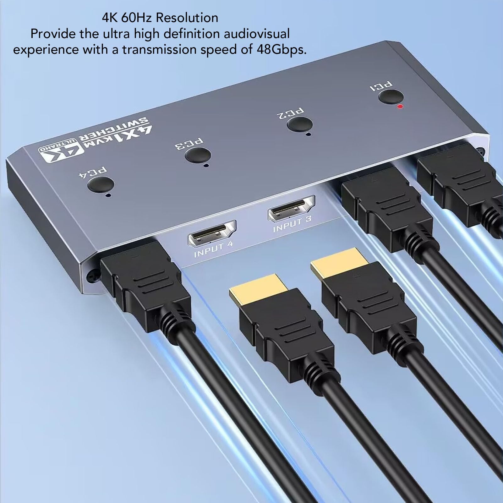 Fockety Commutateur KVM, 4K 60 Hz 48 Gbit/s, 4 Ports