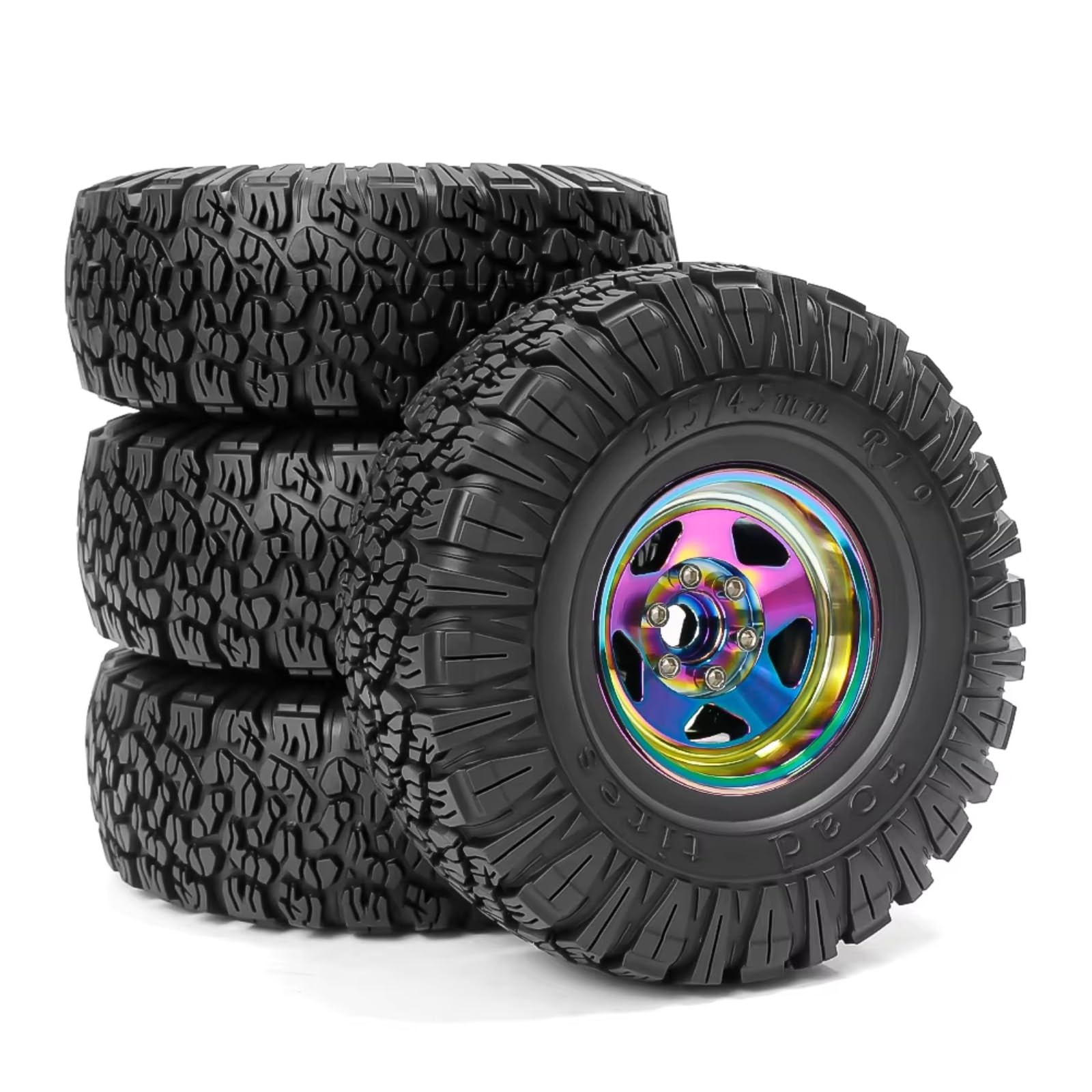 RC Pneumatici Ruote per Traxxas per TRX4 D90 D110 per Axial per SCX10 per MST 1/10 4 Pezzi Cerchi in Metallo Beadlock da 115 Mm E 1,9" Set di Pneumatici in Gomma per Auto RC Crawler(Colorful)