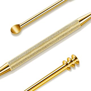 MR.GREEN Ear Wax Removal Ear Cleaner Double End Earwax Remover 360° Cleaning Three Ring Ear Pick Stainless Steel Ear Care Tools (Golden)