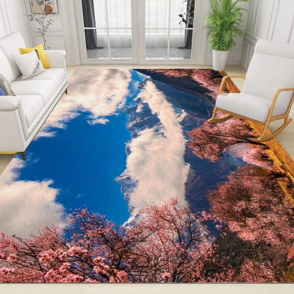 Tapis de salon poils ras facile à nettoyer et grand tapis de sol antidérapant 3D