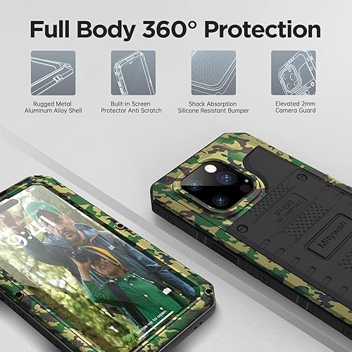 Miniatura 4 de Mitywah Funda impermeable para iPhone 14 Pro, resistente a prueba de golpes con protector de pantalla integrado, funda de metal de protección