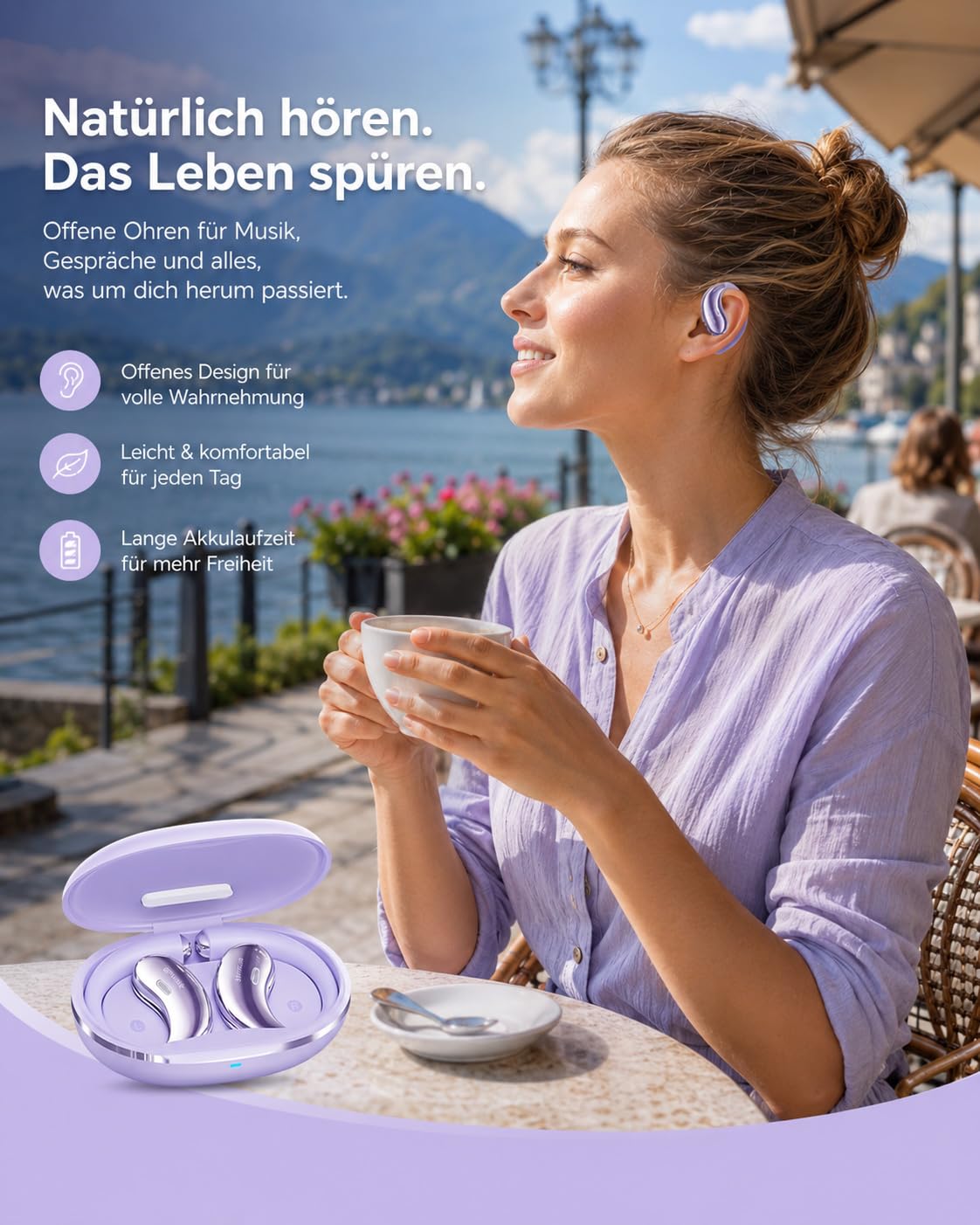 Micool Open-Ear Kopfhörer Bluetooth 6.0, Clip-On Ohrhörer Kabellos mit 36H Spielzeit, Geräuschreduzierung Freisprech-Ohrhörer, Komfort-Sitz Sport-Kopfhörer für Laufen, Fitness & Reisen