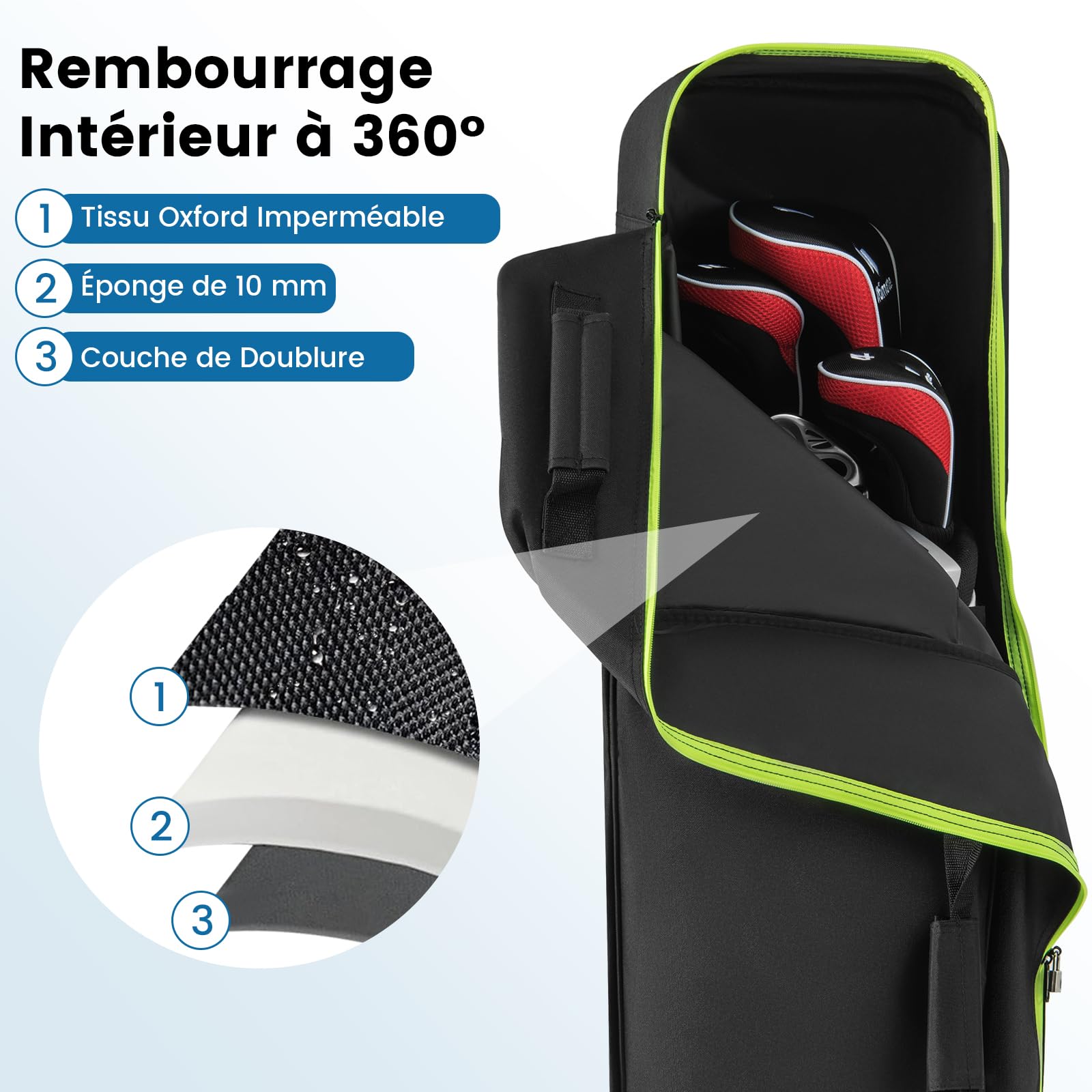 GOPLUS Sac de Golf à roulettes, Poche Latérale, Tissu Oxford Imperméable, Pliable pour Voyage