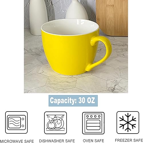 Miniatura 8 de MECOWON Tazas de café de porcelana de 30 onzas, juego de 2 tazas grandes para sopa, cereales y ensalada (azul cielo)
