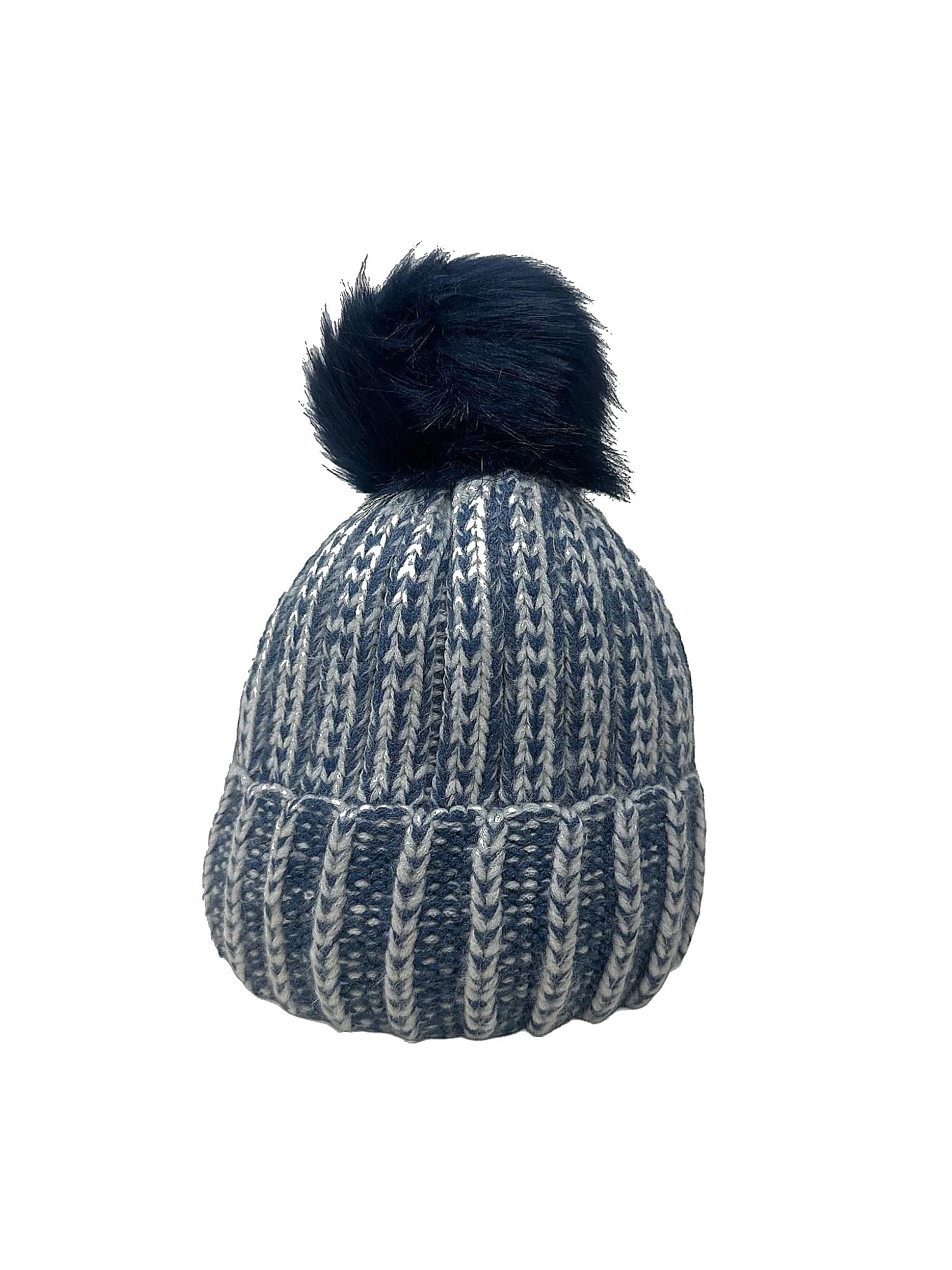 Chaos Brothers Women's Fisherman Rib Bobble Hat Chunky Knit Beanie with Pom Pom Navy Blue One Size Winter Hat (Navy)