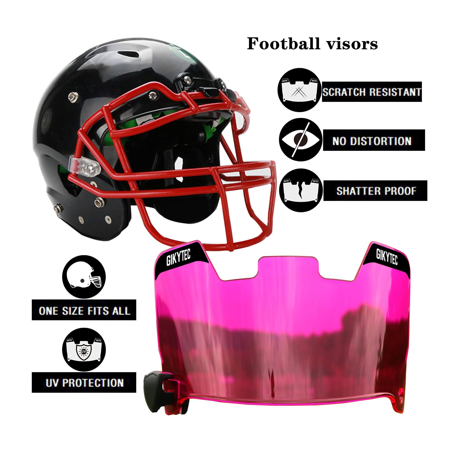 GIKYTEC Football Visor Football Helmet Visor Scratch Resistant UV Block Facial Protection Visor for Youth & Adult (Clear Rose) : Sports & Outdoors
