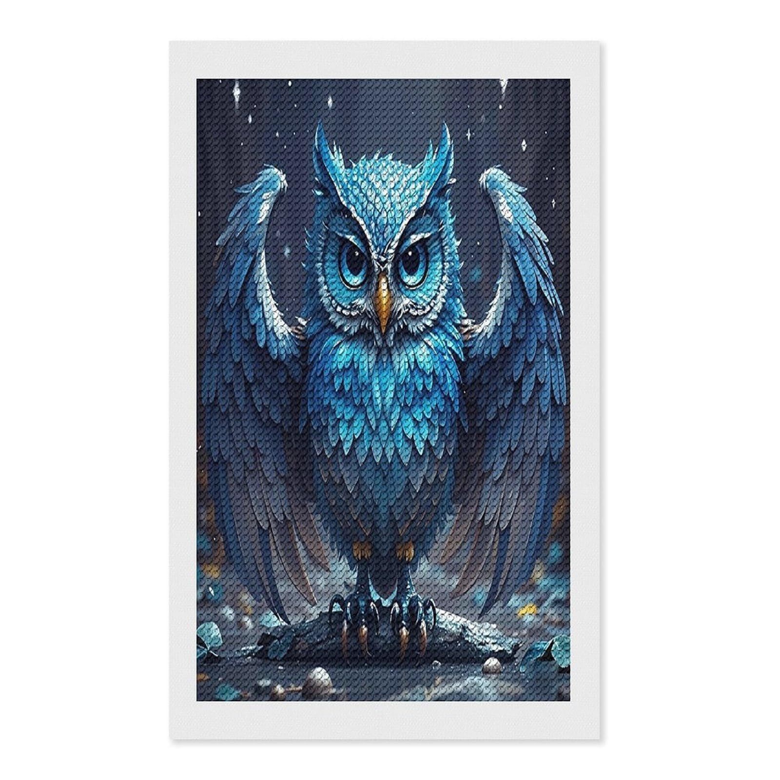 FekiLoot Blue Owl Paint by Numbers Kit for Adults Beginner DIY Diamond Dots Paintings Round Full Drill Diamond Art Kits Picture Diamond Art Painting Kits for Home Decor 12"x20"