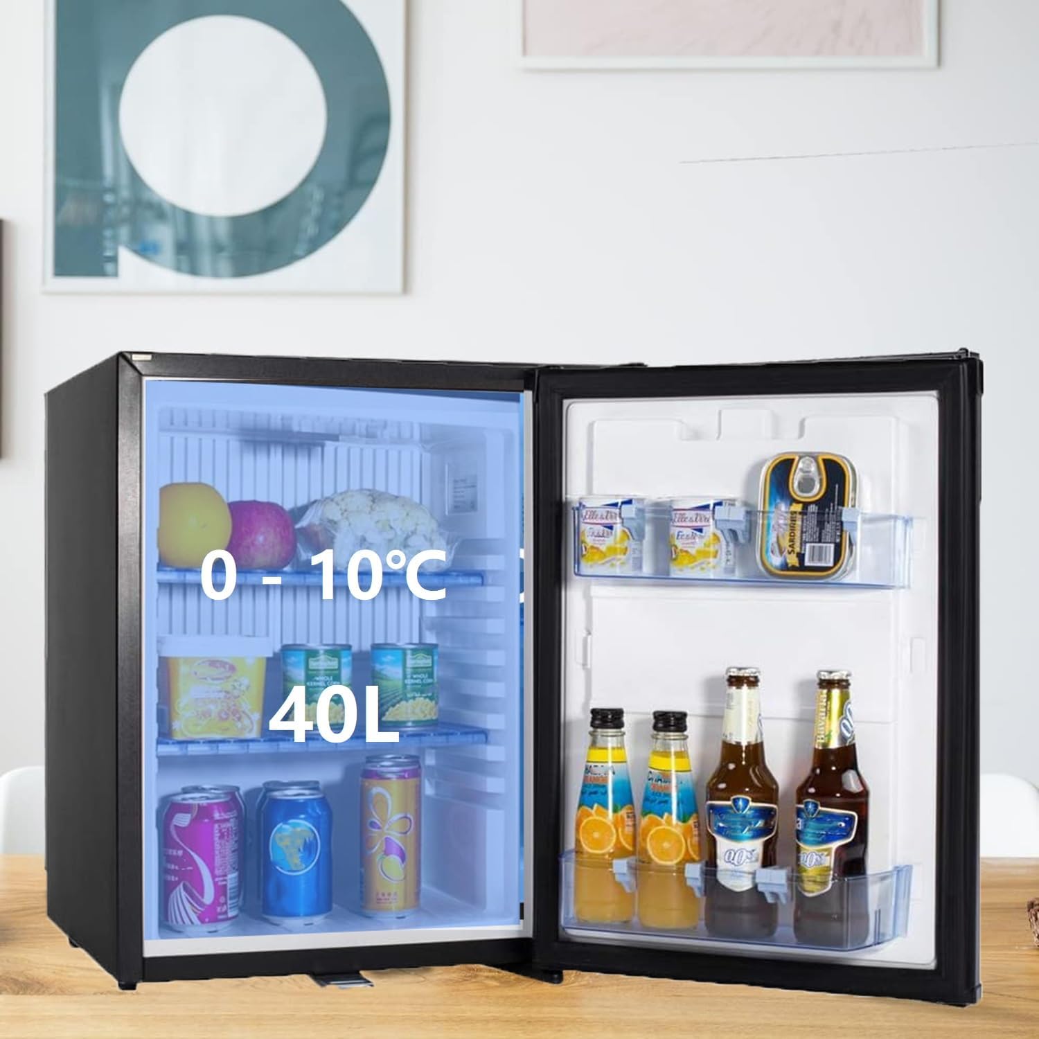 Frigo 12V 220V, 40L, Frigo Camping Car 12V 220V, 0-10℃, avec Serrure, Réfrigérateur pour Caravane, Maison, Camping, Voiture, Silencieux, Noir