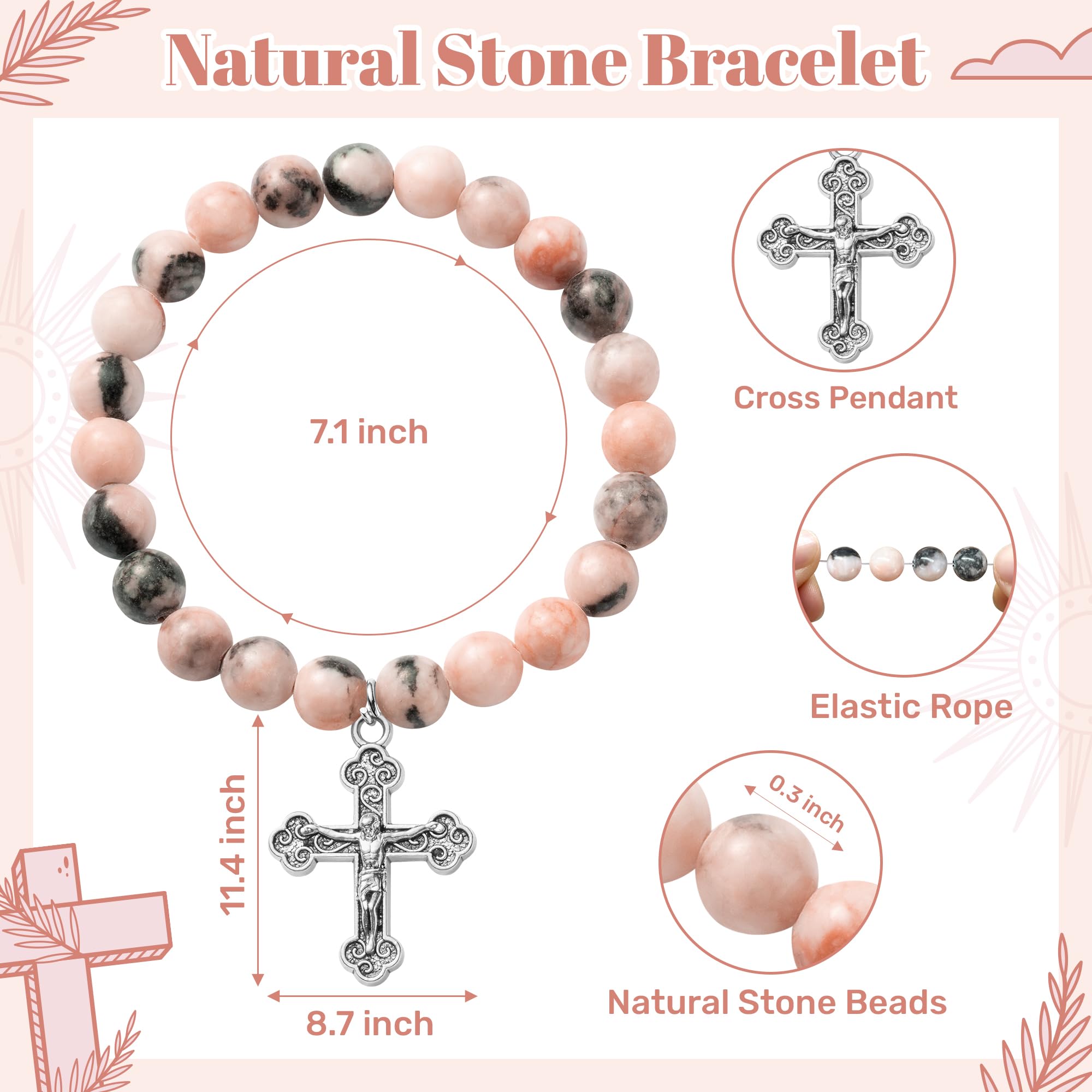 CJiangpo Natural Stone Cross Bracelet for Godparents, Christian Religious Cross Beaded Bracelets Godmother Godfather Proposal Gifts Catholic Jewelry for Christmas Baptism Gifts