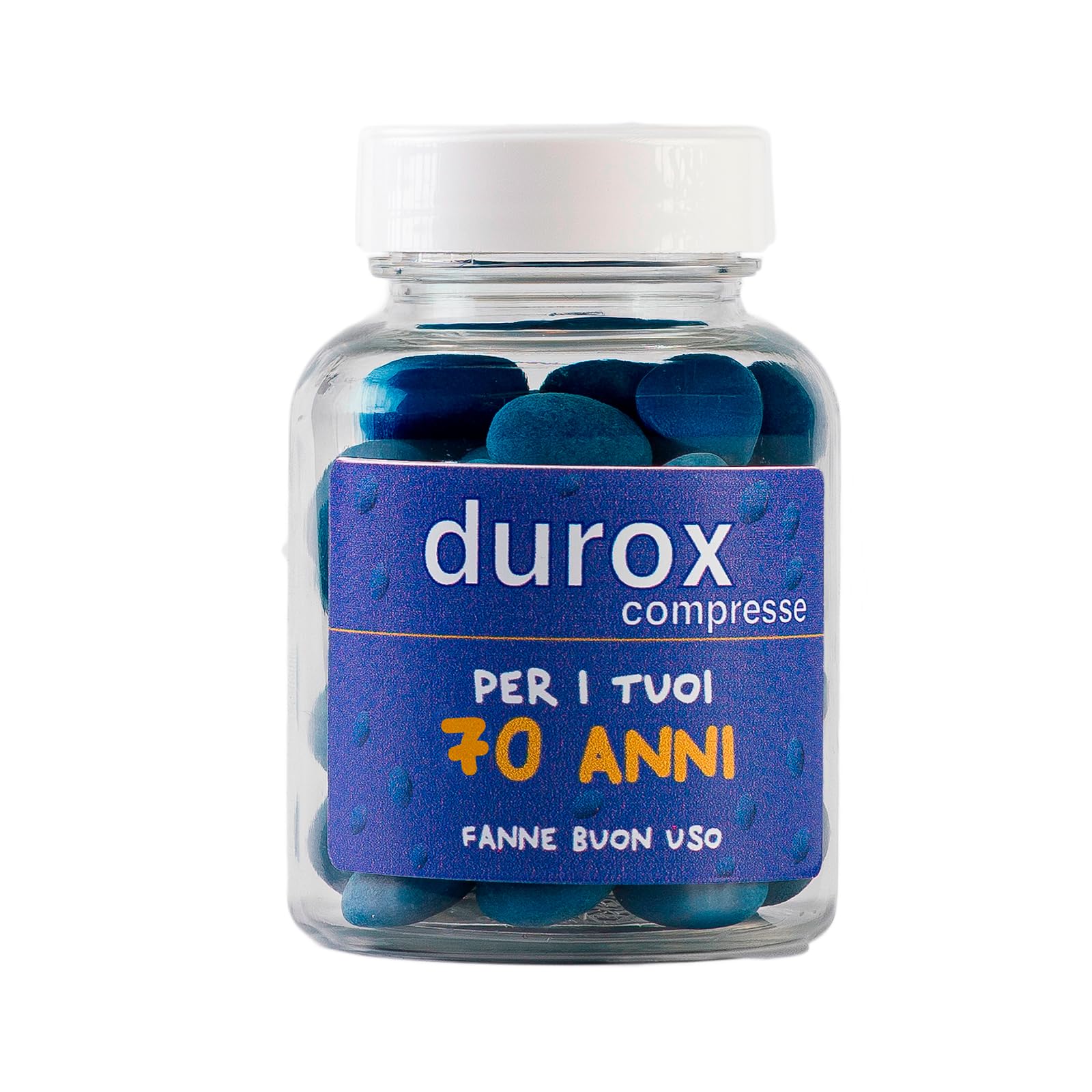 DUROX Compresse Blu 70 Anni – Scherzo Wiagras Goliardico per Uomo – Idea Regalo Divertente Compleanno 70 anni – Confetti Blu al Cioccolato – FANNE BUON USO