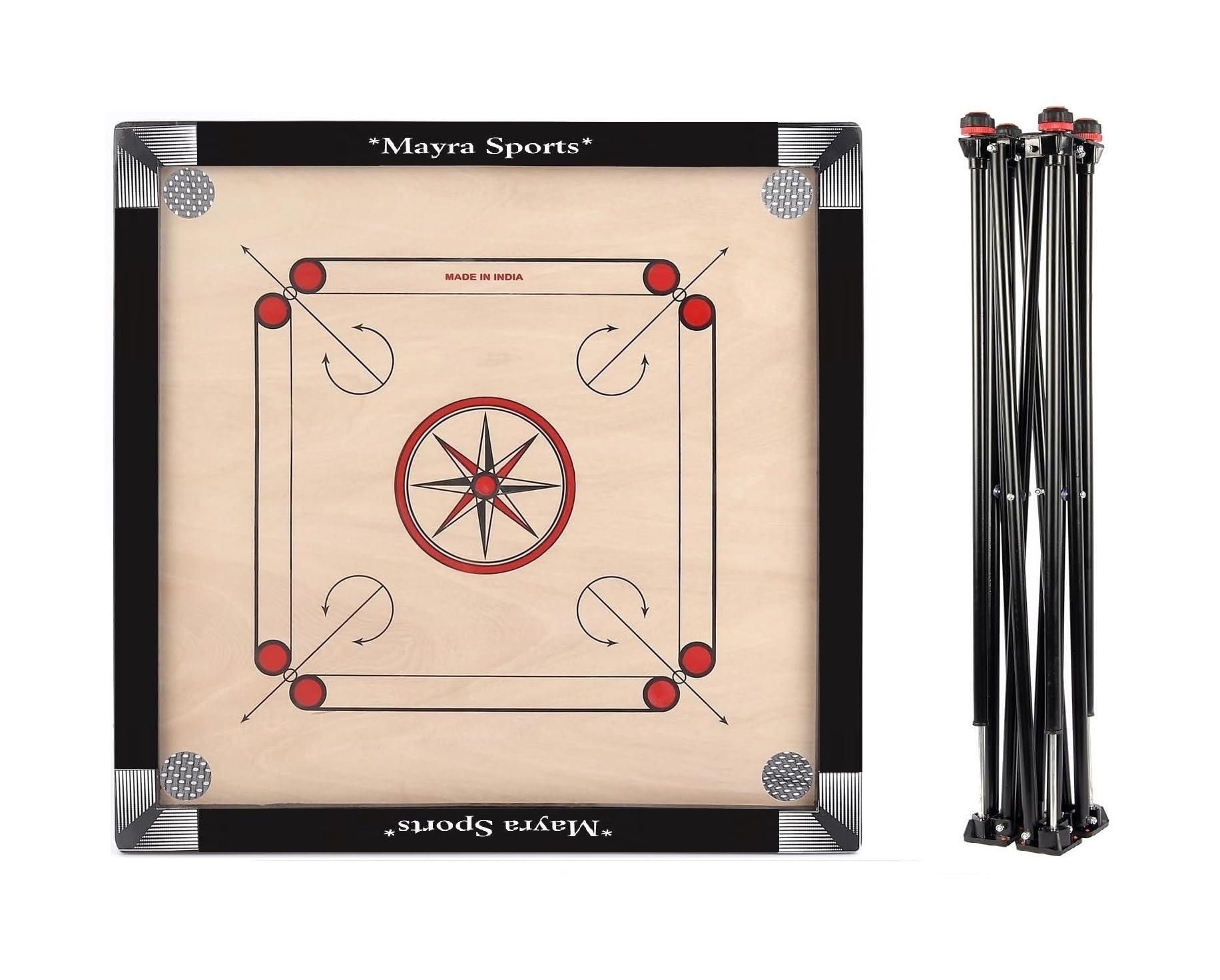Mayra Carrom Board with Heavy Stand 32 * 32 with Coins, Striker and Powder.