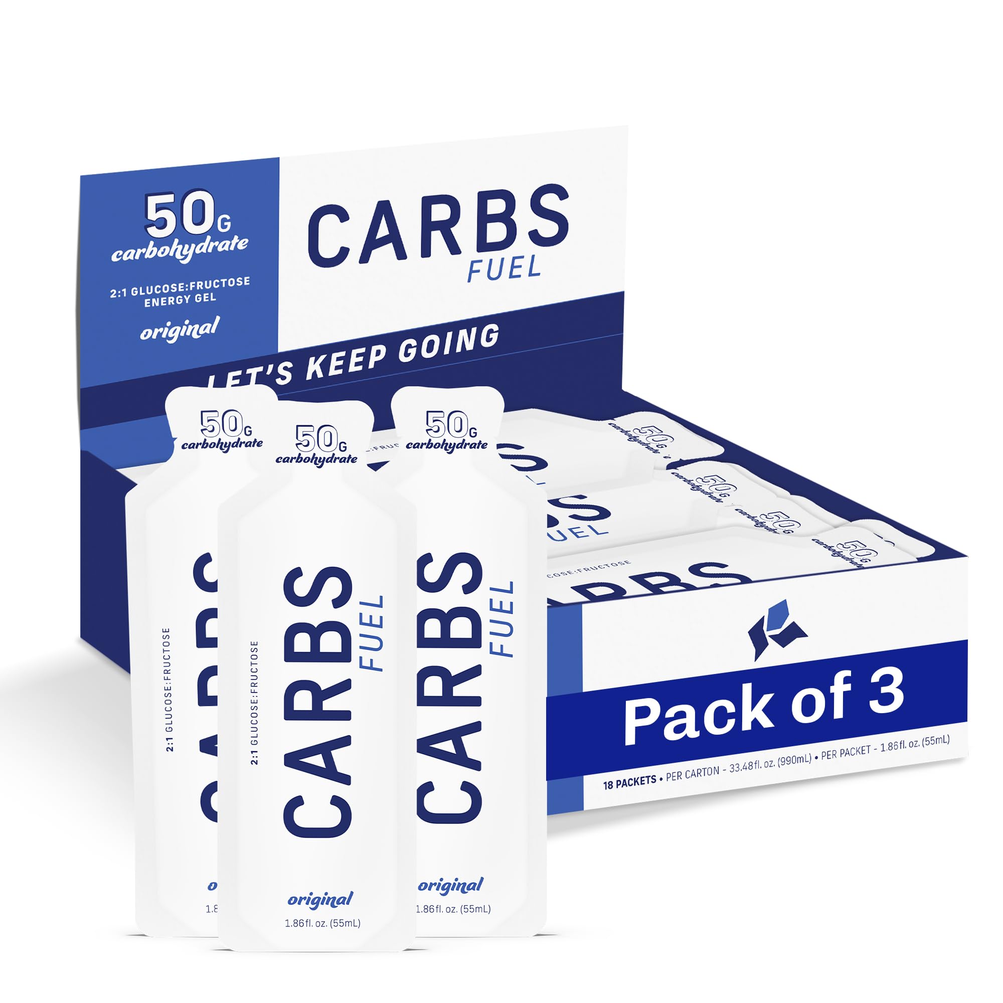 Original Energy Gel 55ml - Pack 3 | 50g Carbs Per Gel - 2:1 Glucose-to-Fructose | No Preservatives | Thin &amp; Light Consistency | Vegan &amp; Gluten-Free