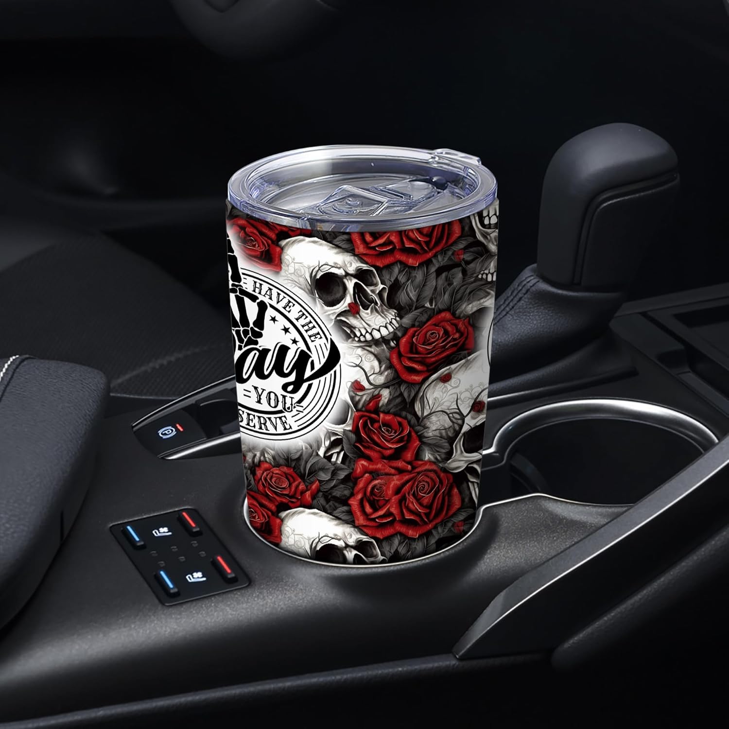 Skull and Rose 20oz Stainless Steel Tumbler with Lid, Halloween Gothic Finger Skeleton Hand Cup, Double Wall Insulated Travel Coffee Mug, Funny Dark Gift for Men and Women - Image 3
