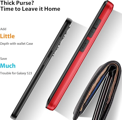 Miniatura 3 de Jiunai Funda para Samsung S23, Galaxy S23, funda tipo cartera, tarjetas de crédito, tarjetero, bolsillo deslizante, doble capa, policarbonato duro,