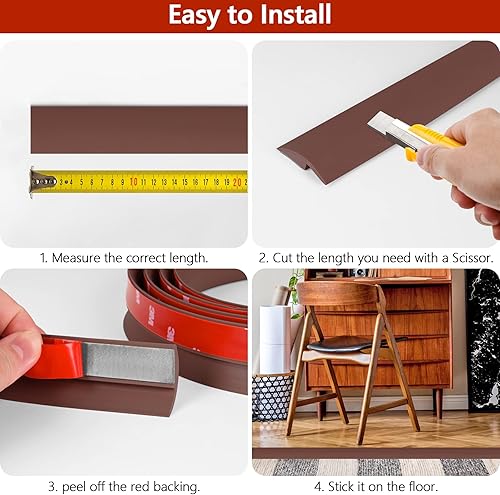 Miniatura 10 de Tira de transición de suelo de 20 pies, autoadhesiva para azulejos de suelo, bordes de PVC, tira de unión de suelo para despegar y pegar, adecuada