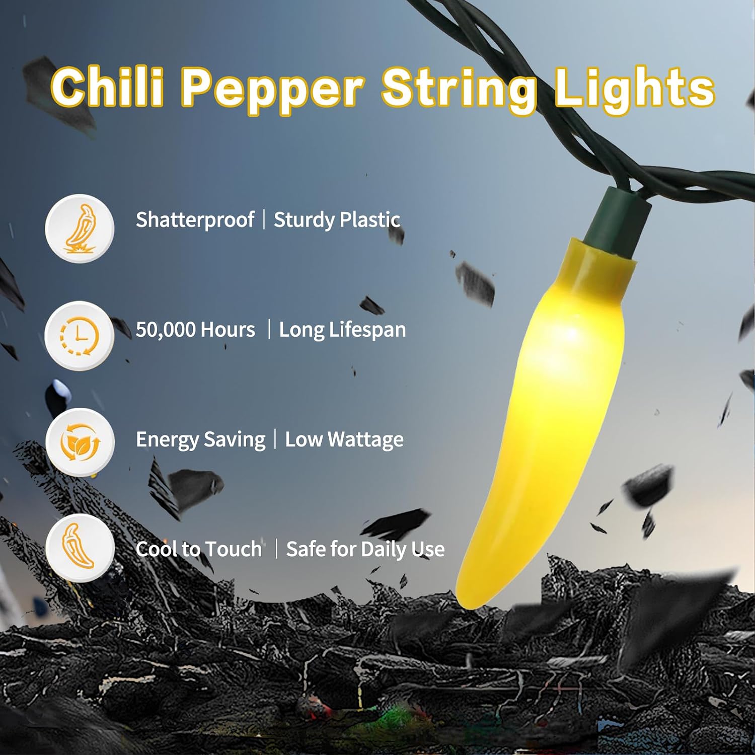 Chili Pepper Lights, 13.6FT 35 LED Multicolor Plug-in, Waterproof image 4